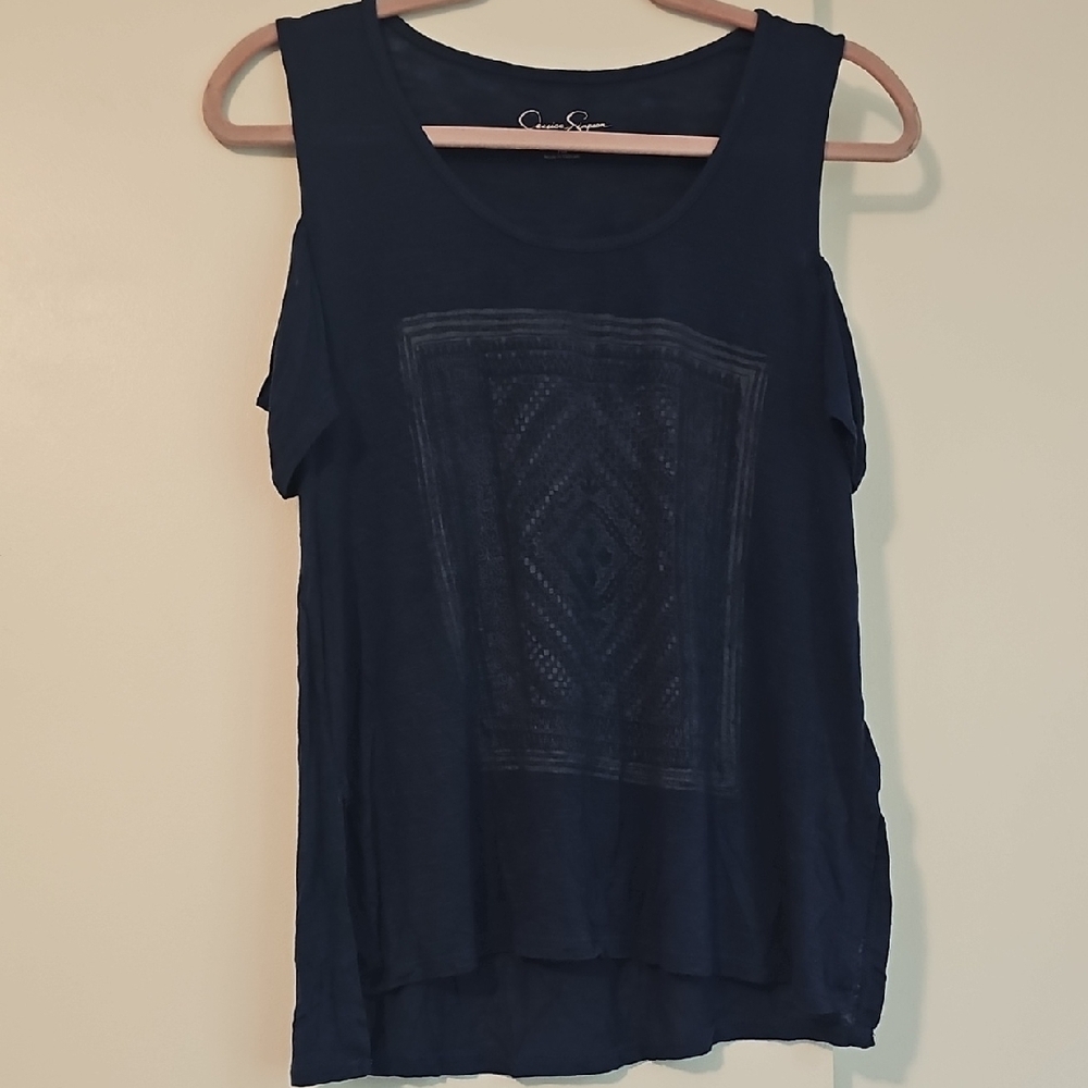 Jessica Simpson Blue Tank Top with Geometric Design
